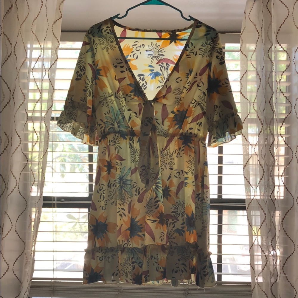 Floral V-Neck Dress with Ruffle Sleeves